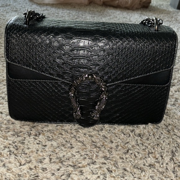 NWOT black leather chain bag with embellished buckle - Picture 5 of 8